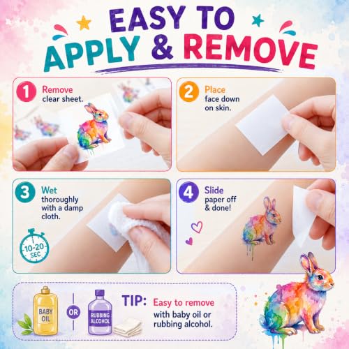 96 PCS Watercolor Animal Temporary Tattoos for Kids