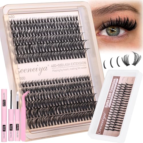 Geeneiya Lash Clusters with Spikes 40D+50D 8-18MM D Curl Extensions