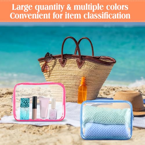 Cunno 60 Pcs Clear Makeup Bags Cosmetic Storage Bags PVC Zipper Pouches Travel Waterproof Toiletry Plastic Case Bulk for Women Organizing Summer Vacation Travel Bathroom(Vivid Color)