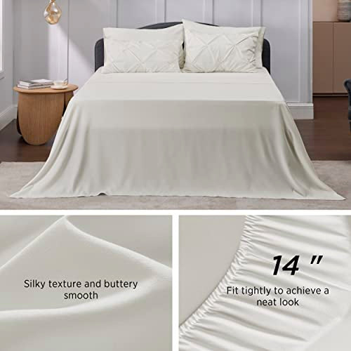 Bedsure Twin Comforter Set with Sheets - 5 Pieces Bedding Sets, Pinch Pleat Ivory Twin Bed in a Bag with Comforter, Sheets, Pillowcase & Sham