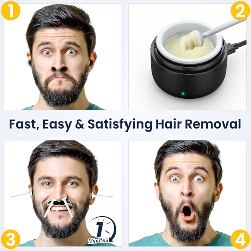 Nose Wax Kit for Men & Women: Nose and Ear Hair Waxing Kit - Smart Temp & USB Fast Heat,100g Waxing Beans, 30 Wax Sticks, Painless Hair Removal Waxing Kit for Nose Ears Eyebrow Lip Facial, Travel Size