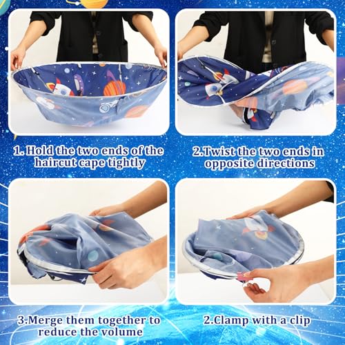 Kids Hair Cutting Cape Adjustable Barber Apron with Space Theme