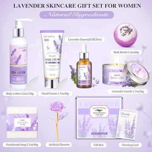 Lavender Spa Bath and Body Gift Set - Relaxing Self Care Baskets for Women - Birthday Gifts for Her, Sister, Mom, Wife