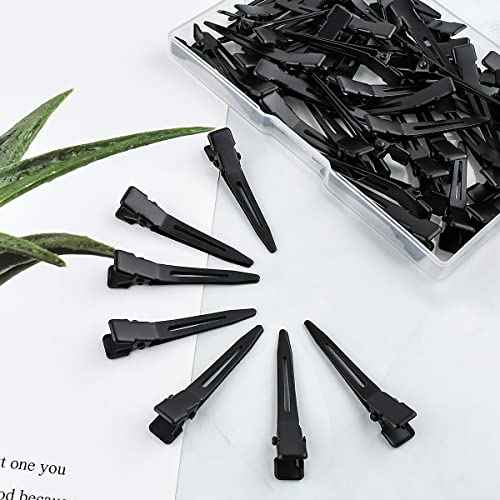 Tenalleys 50 Pcs 1.77Inch Black Metal Duck Bill Hair Clips for Women, Hair Coloring, Bows DIY, Hair Extensions, Salon