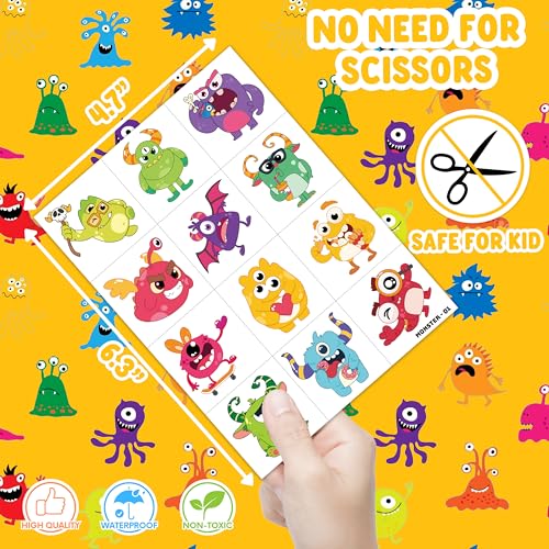 96 Pcs Cute Monster Temporary Tattoos for Kids Party