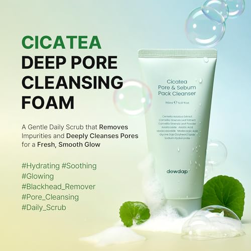 Cicatea Pore Sebum Facial Cleanser, Face Mask, Gentle Scrub, Face Wash with Centella Asiatica Hyaluronic Acid, Blackhead Remover Care, All Skin Types, Korean Skincare (5.07 Fl Oz / 150ml)