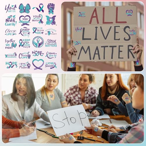 Suicide Prevention Awareness Temporary Tattoos 240pc Glitter Teal