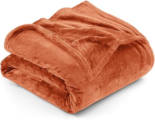 Utopia Bedding Fleece Blanket King Size Burnt Orange 300GSM Luxury Fuzzy Soft Anti-Static Microfiber Bed Blanket (90x102 Inches)