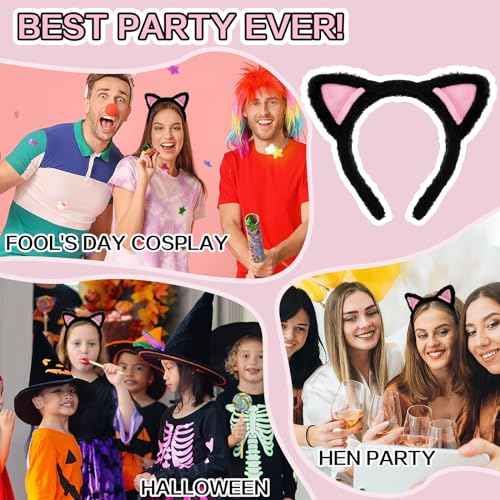 Cat Ears Headbands, Plush Soft Cute Washing Face Head band Fuzzy Kitten Makeup Hair Headbands for Mask Skincare Spa Yoga Halloween Parties Cosplay (Black)