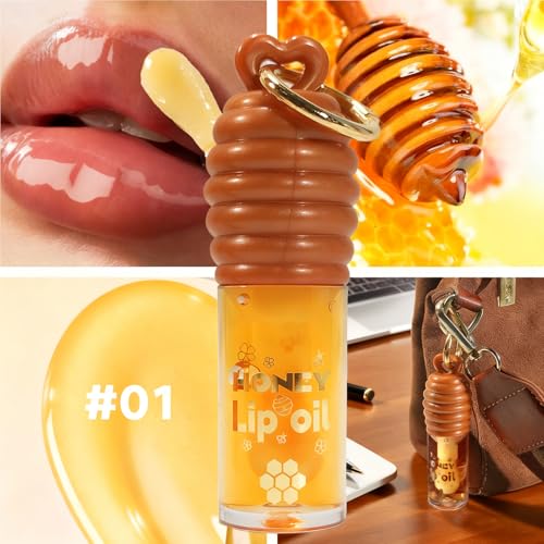 Honey Hydrating Lip Oil Keychain with Vitamin E, 2-Pack