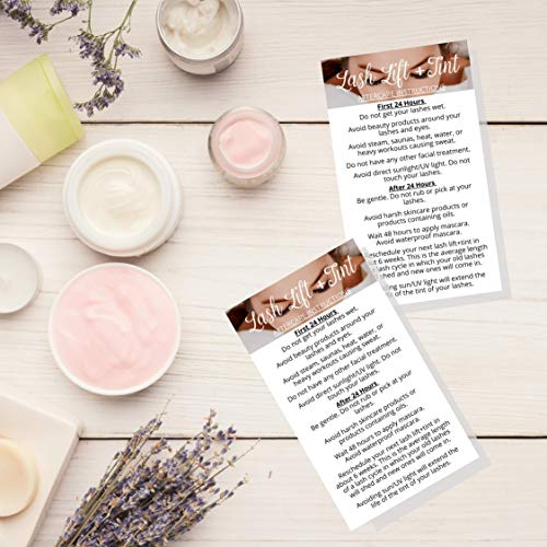 Lash Lift + Tint Aftercare Instruction Cards | 50 Pack | 2 x 3.5¡± inches Business Card Single Side | Eyelash Lift and Tint Kit at home diy aftercare supplies | White with Lash Photo Design