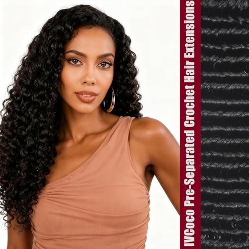 IVCoco 18 Inch 200g Deep Wave Crochet Human Hair Extensions