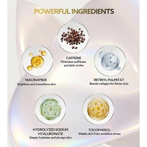 Eye Bags Treatment for Men and Women, Caffeine Eye Cream with Roller for Dark Circles & Puffiness, Anti Aging Formula with Hyaluronic Acid, Retinol & Niacinamide to Reduce Wrinkles and Fine Lines