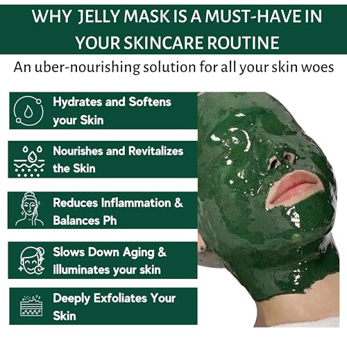 Jelly Face Mask for Facials - Spirulina Hydrating, Brightening & Nourishing Jelly Mask with Free Jade Roller & Spatula | Professional Hydrojelly Masks | Vajacial Jelly Mask Powder | 23 Oz Jar