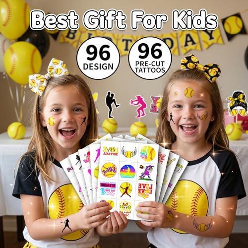 96-Piece Softball Temporary Tattoos – Waterproof Game Day Stickers