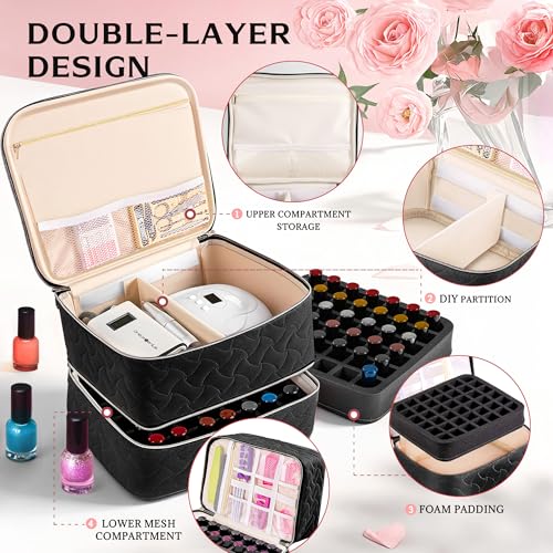 DreamGenius Nail Polish Organizer Bag - Holds 42 Bottles, Black