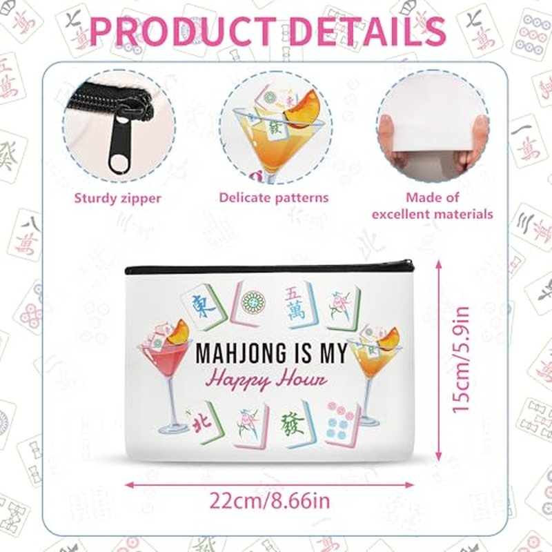 9-Pack Mahjong Cosmetic Bag Set with Zipper - Travel Pouches