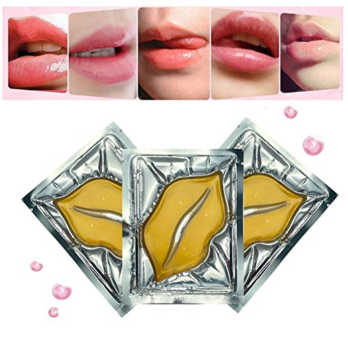 Jakuva 29PCS Collagen Lip Mask,Gel Moisturizing Lip Plumper Lip Patches For Anti Wrinkle,Anti Chapped and Moisturizing,Lip Sleeping Mask, Gold