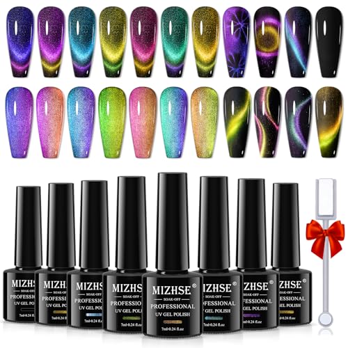 MIZHSE 100ML Gel Top Coat for Gel Nail Polish and 8 Colors 9D Cat Eye Gel Nail Polish¡¦