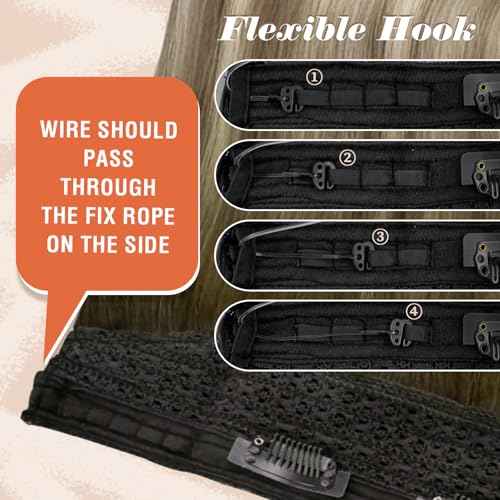 Sunny Hair Wire Hair Extensions Real Human Hair Fish Line Human Hair Extensions Invisible Wire Extensions Brown to Light Brown with Medium Blonde #3/8/22 12 Inch