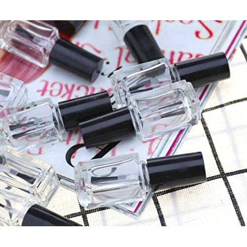 10Pcs Clear Empty Glass Nail Posh Bottle 5ml Square Shape Refillable Containers