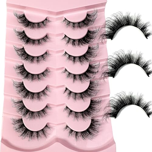 False Eyelashes Wispy Lashes Natural Look Fake Eyelashes Cat Eye Lashes Mink Fluffy Strip False Lashes Fox Eye Lashes Pack 7 Pairs (7Pairs2hao)
