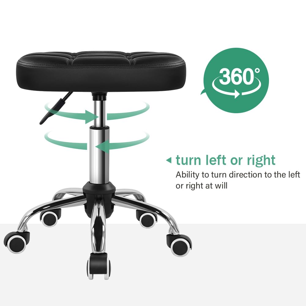 FURWOO Oval Rolling Stool Height Adjustable Massage Chair with Wheels for Spa Salon Black