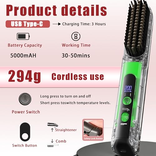 Cordless Hair Straightener Brush 2-in-1 Styling Tool
