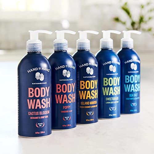 Hand in Hand Body Wash, Gentle Cleanser For All Skin Types, 10 Fl Oz, Bergamot & Crisp Basil, Cactus Blossom Scent, 3 Pack