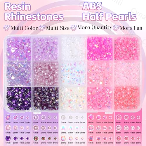 Pink, White & Purple Resin Rhinestones & Pearls Crafting Kit with Tweezers