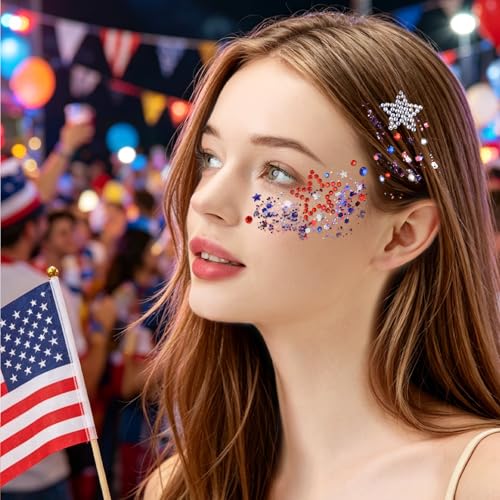 Patriotic Face Glitter Gel Set - Red White Blue Body Gems