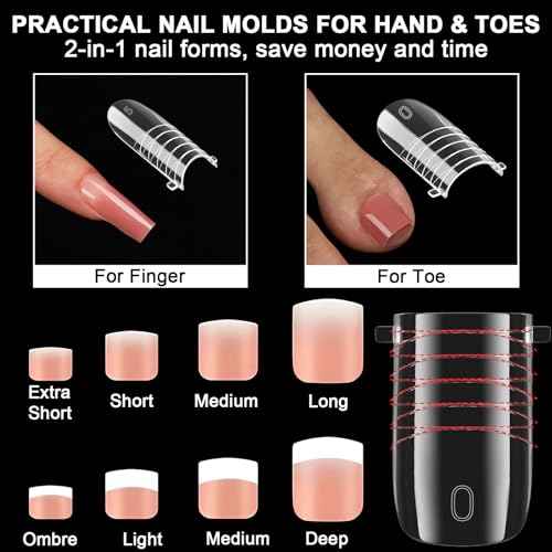 160 Pcs Toe Dual Nail Forms for Poly Gel & Builder Gel Toenail Extension - 16 Sizes Reusable Full Cover Square Toenails Molds - Professional Pedicure Nail Tips for Salon & DIY at Home