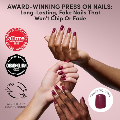 Glamnetic Short Squoval Press On Nails - Dark Maroon Glossy Finish
