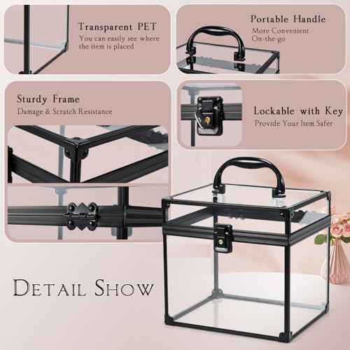 Costravio Clear Makeup Case Crown Box Toiletry Organizer Case Transparent Train Case with Latches Travel Artists Display Case for Vanity Bathroom Counter Dresser Craft Toys Case Makeup Tools Box