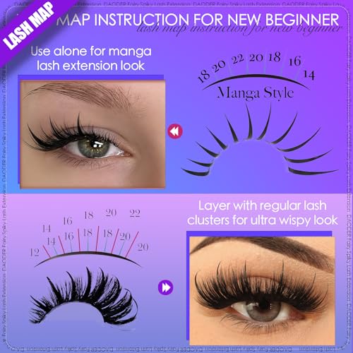 DAODER Spiky Lash Clusters Fairy Individual Lashes 14-22MM Manga Anime Cluster Eyelash Extensions Wet-Look Hybrid Lash Extensions D Curl Spikes Eyelash Clusters DIY At Home 280pcs