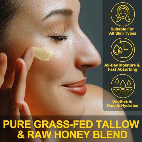 Beef Tallow for skin, Beef Tallow, Hydrating Tallow Balm with Raw Honey and Beeswax, Grass-Fed Beef Tallow & Raw Wild Honey Blend, Body & Face Moisturizer, Natural Formula