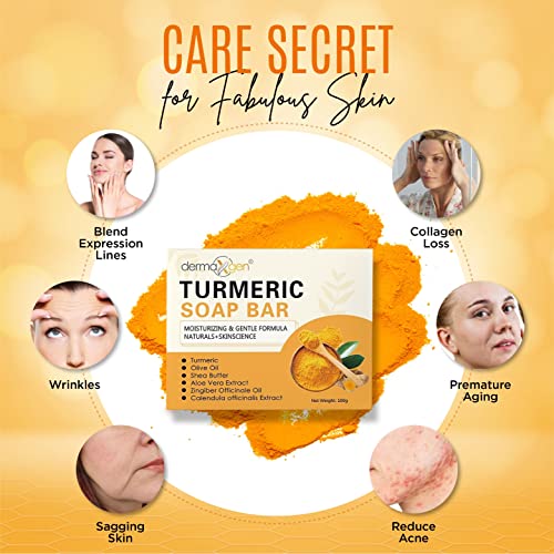 Organic Turmeric Soap Bar for Face & Body ? Pure Turmeric Soap Bar for Acne, Scars, Uneven Tone, Blemish Control, Sun Damage & Age Spots ? Handcrafted Skincare ? (Pack of 6)