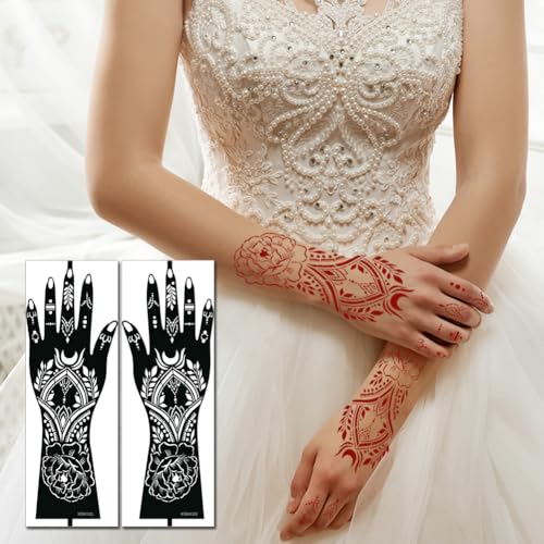 Henna Tattoo Stencils Kit, 12 Sheets Self-Adhesive Hand Stickers