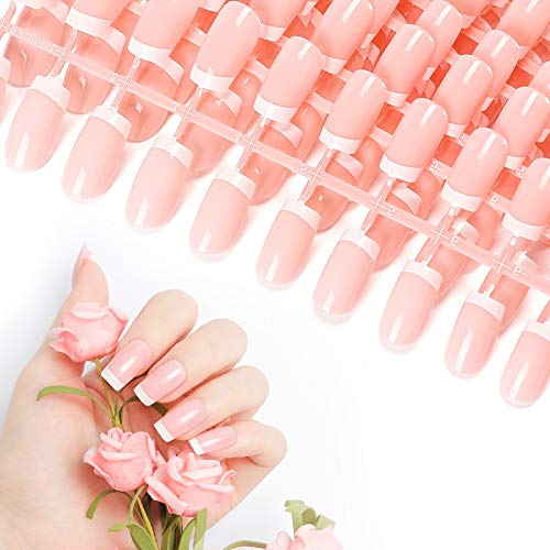 LIARTY 480 Pcs French Press On Nails Medium, French Tip False Nails Manicure, 12 Size Acrylic Full Cover Artificial Fake Nails, Natural