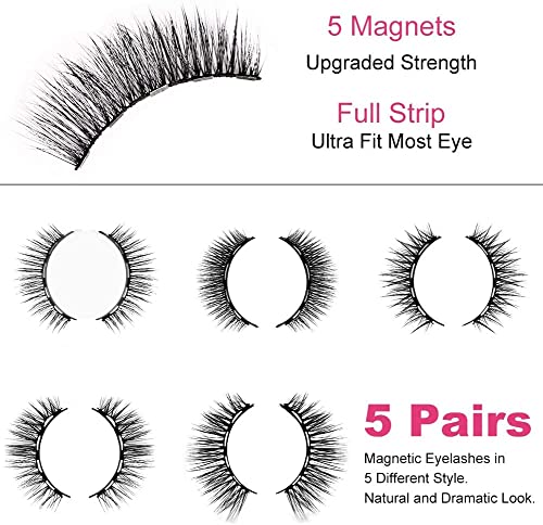 AOMIG Magnetic Eyelashes Kit with Waterproof Eyeliner, 5 Pairs