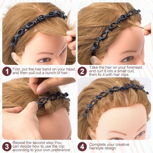 DC CLISENCE 2-Pack Double Layer Clip Headbands with 8 Mini Clips – Black & Brown