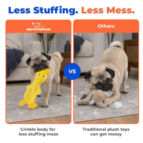 Best Pet Supplies Large Yellow Crinkle Duck Squeaky Dog Toy - Interactive & No Mess