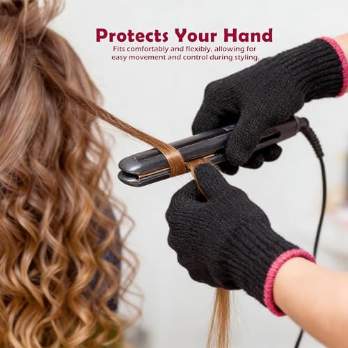 Heat Resistant Hair Styling Glove for Curling Iron, Pink Edge