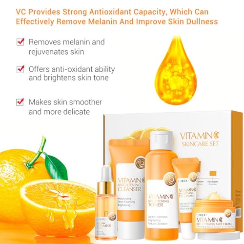 Vitamin C Skincare Set, 5-In-1 Skincare Gift Set With Cleanser, Toner, Face Serum, Face Cream, And Eye Cream, Skin Care Products For Teen Girls, Long-Lasting Moisturizing Skincare Set For Women Men