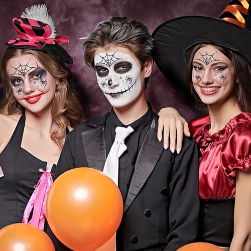 Halloween Face Stickers Glitter Spider Face Gems Face Jewels Self-Adhesive Spider Web Temporary Tattoos Stickers for Face Eyes Halloween Makeup Cosplay Party Supplies 2Pcs