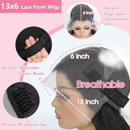 13x6 Lace Front Wigs Human Hair for Women 200 Density HD Transparent Straight Lace Front Wigs Human Hair Pre Plucked Glueless Wigs Lace Frontal Wigs Natural Color 18 Inch