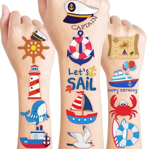 96 PCS Nautical Temporary Tattoos for Kids | Ocean Boat Party Favors