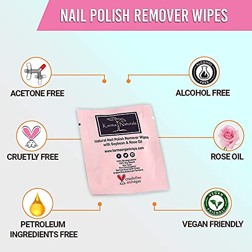 Karma Organic Nail Polish Remover & Nail Polish Remover Wipes Bundle ? Natural Rose Oil Nail Polish Remover (4FL-Oz) Rose Nail Polish Remover Wipes (Pack of 10)