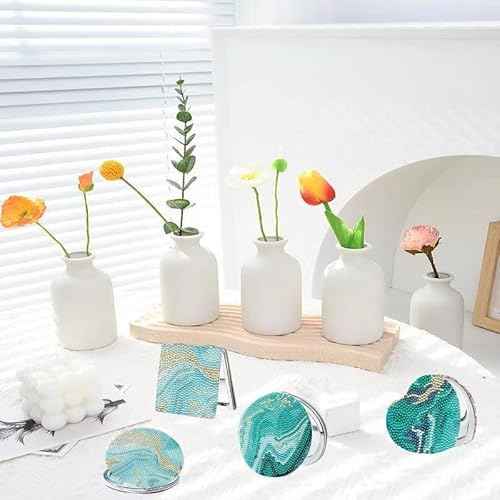 4 Pcs Diamond Painting Compact Mirror, Ocean Diamond Art Mirror Kits DIY Pocket Mirror, Unbreakable Portable Magnifying Folding Purse Mirror Makeup Mirror for Beginner Women