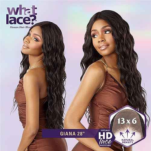Sensationnel What Lace 13X6 Wigs - Giana 28 Inch Human Hair Blend Lacefrontal Glueless Synthetic With Natural Density Preplucked Hairline (COLORMELTCARAMEL)